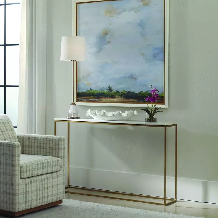 Oakley Gold and White Rectangular Marble Top Sofa Counter Table