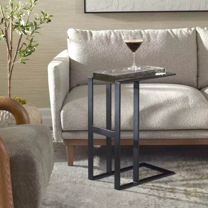 Hamilton Black Rectangular Glass Top Accent Table