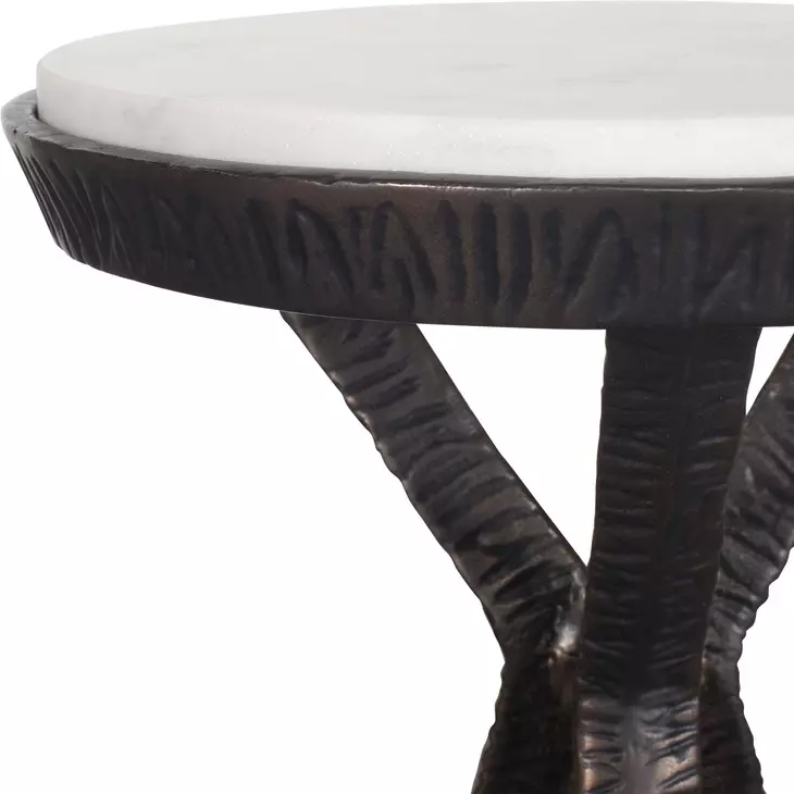 Prescott Dark Bronze and White Round Marble Top Accent Table
