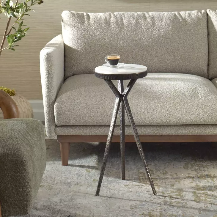 Prescott Dark Bronze and White Round Marble Top Accent Table