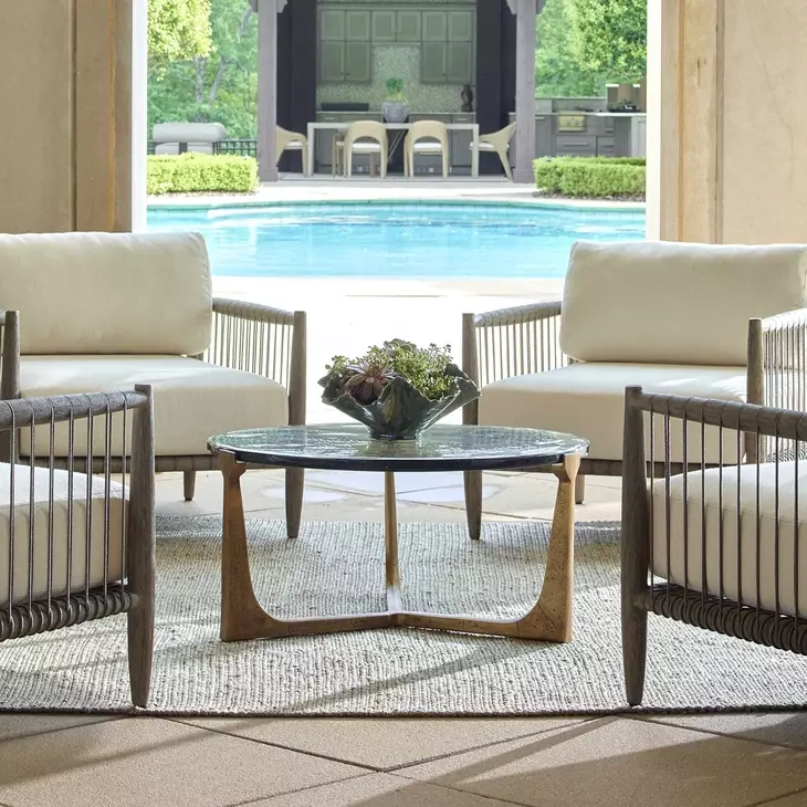 Riverton Antique Brass Outdoor Occasional Table Set