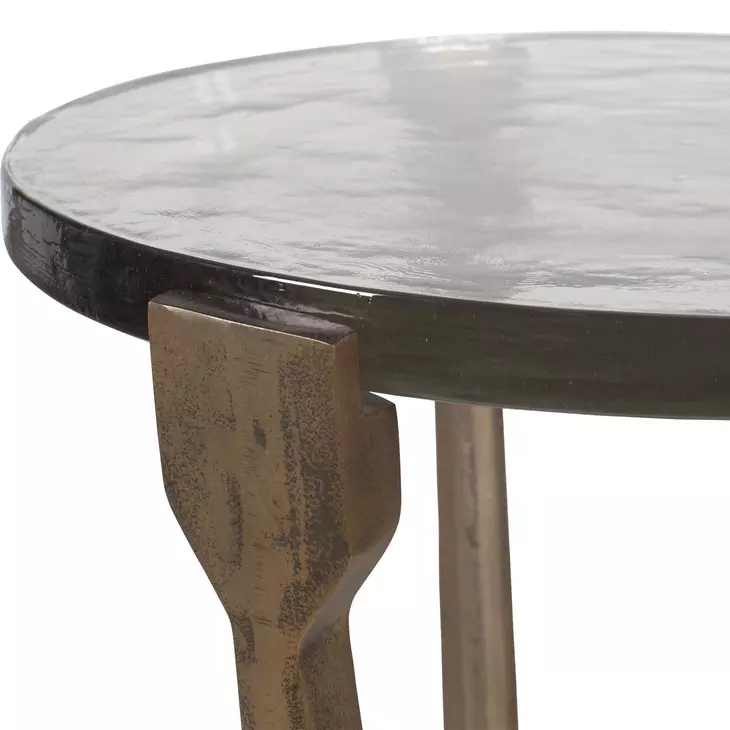 Riverton Antique Brass Outdoor Round Glass Top Accent Table
