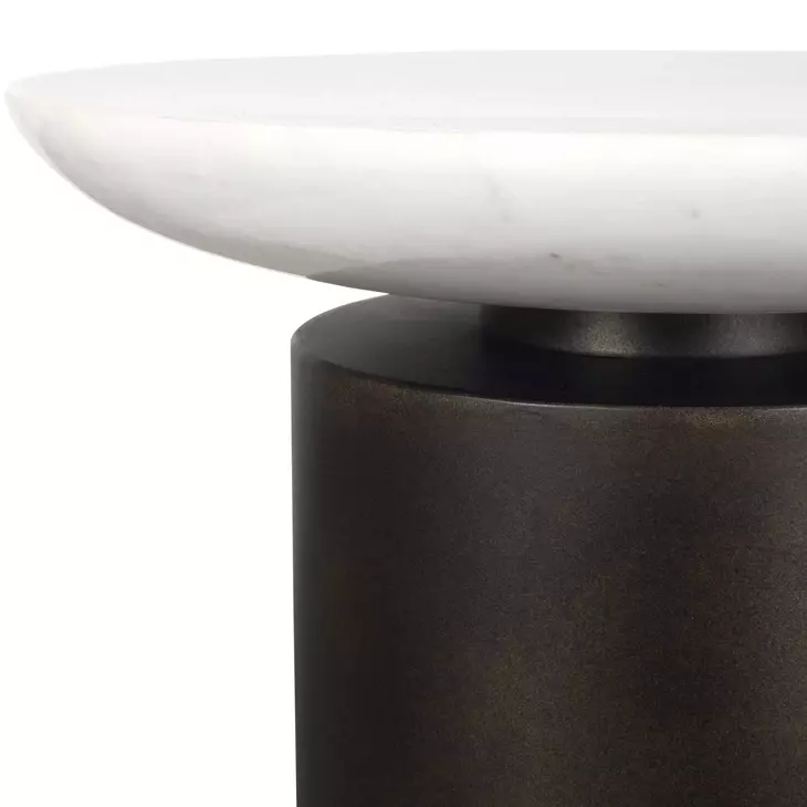 Somerset White and Dark Bronze Round Marble Top Accent Table