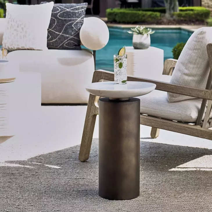 Somerset White and Dark Bronze Round Marble Top Accent Table
