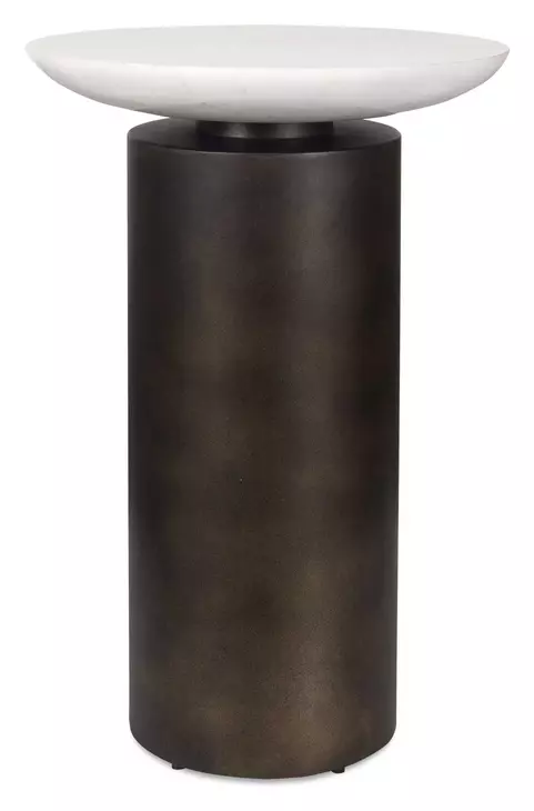Somerset White and Dark Bronze Round Marble Top Accent Table