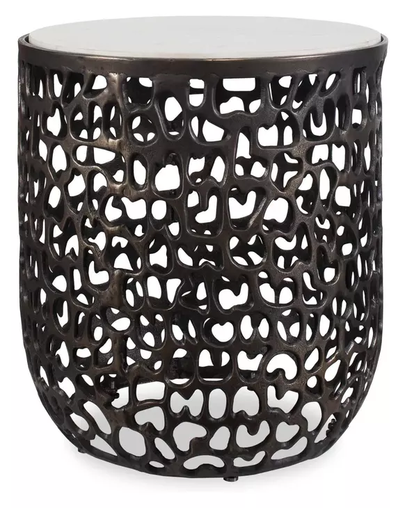 Belmont Dark Bronze and White Round Outdoor Marble Top Side Table