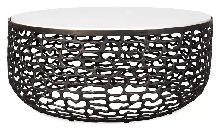 Sabena Dark Bronze and White Round Outdoor Marble Top Coffee Table