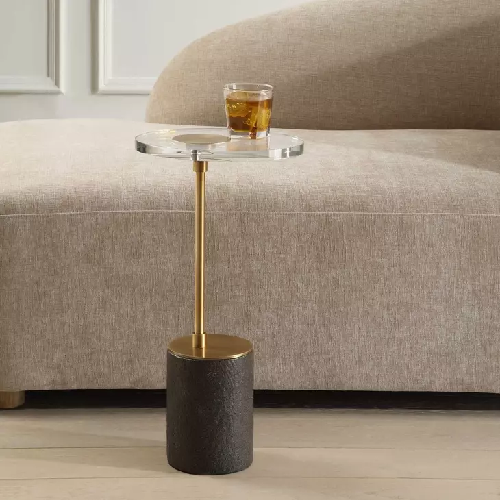 Monterey Antique Brass and Black Oval Glass Top Accent Table