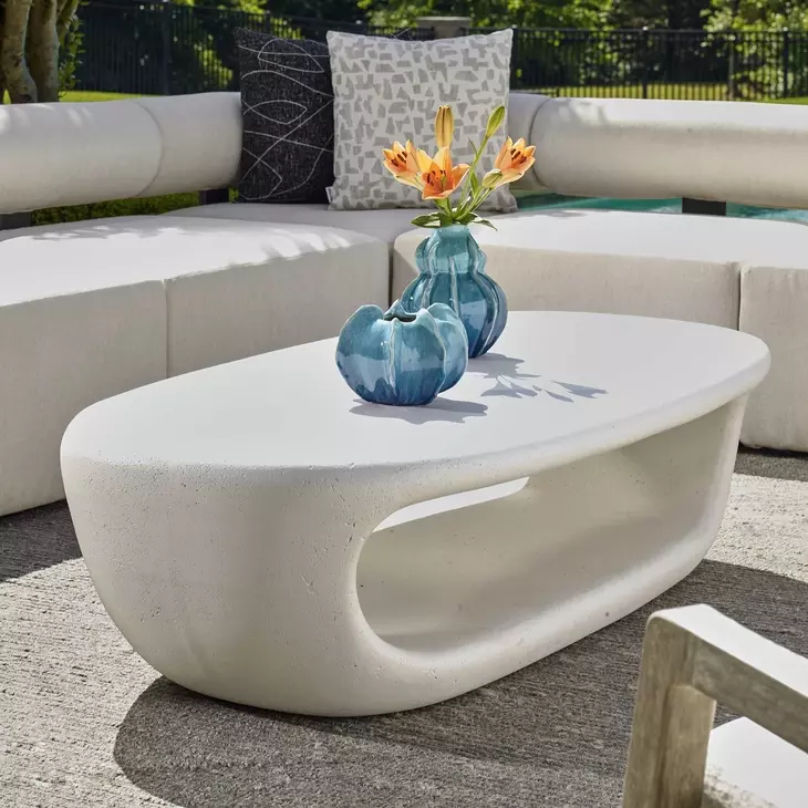 Leyton Warm White Outdoor Oval Coffee Table