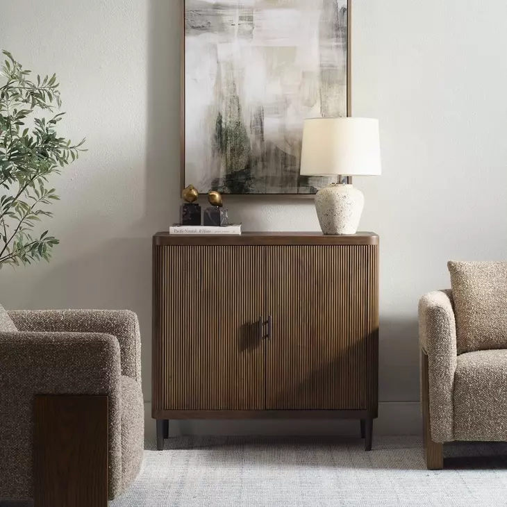 Belmont Light Walnut and Matte Black 2 Door Accent Cabinet
