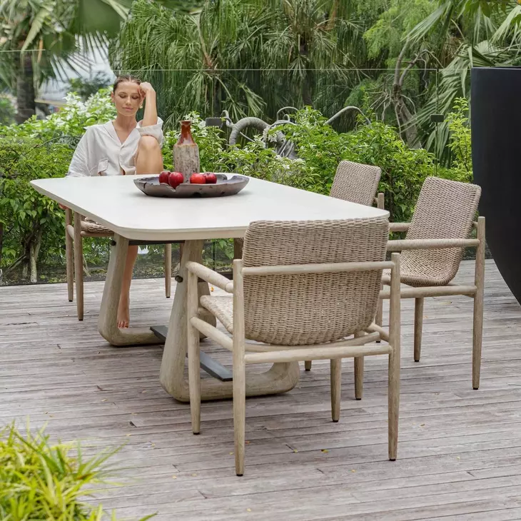 Carlisle Warm White and Cerused Wheat Outdoor 87" Rectangular Concrete Dining Table