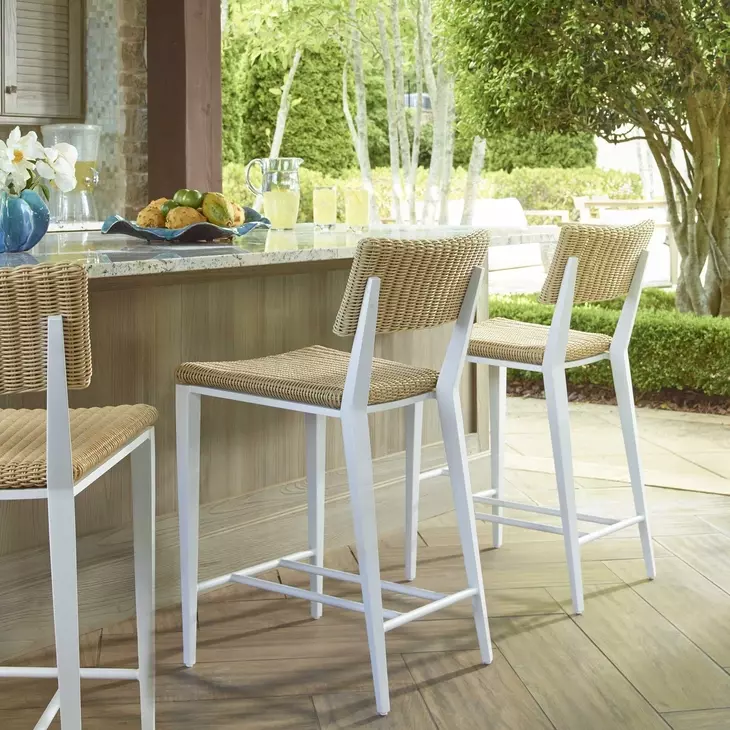 Calbas White and Brown Outdoor Counter Height Stool