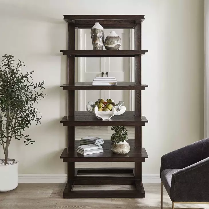 Carlisle Walnut and Brass Etagere