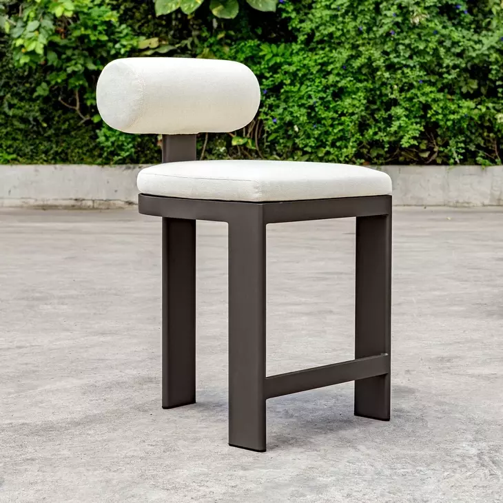 Bolster Back Oyster White Upholstered Outdoor Counter Height Stool