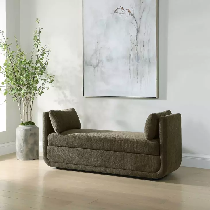 Abound Herb Upholstered Accent Bench with Pillows
