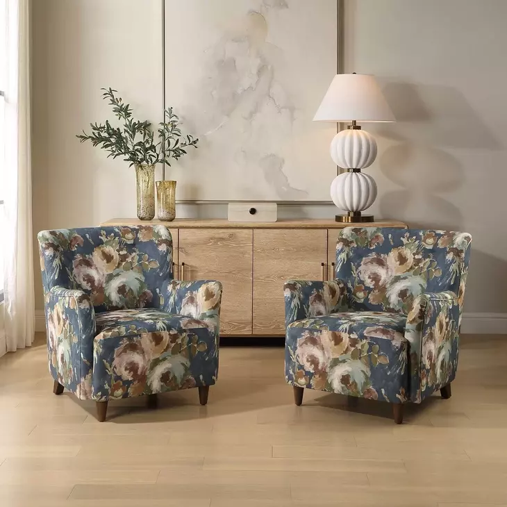 Prescott Blue and Brown Upholstered Arm Chair
