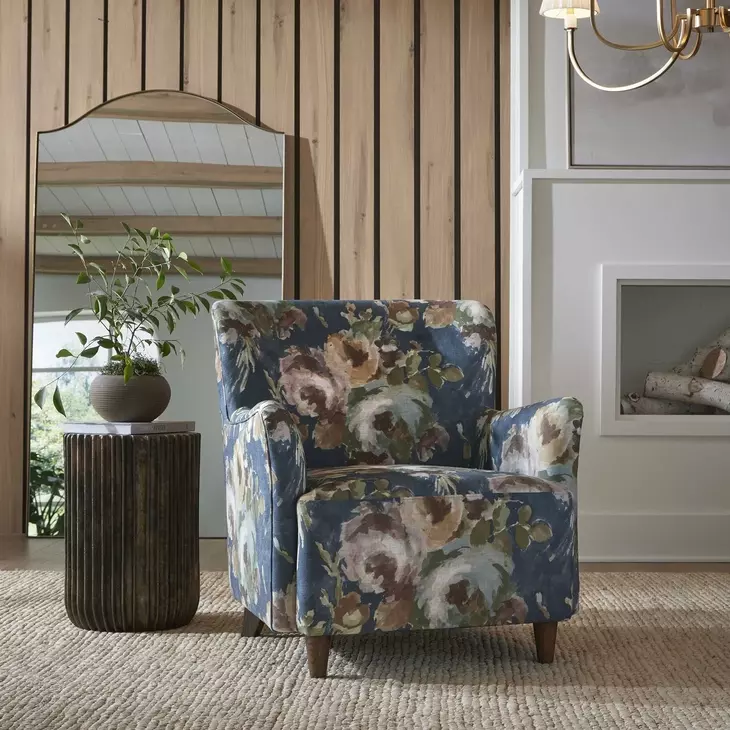 Prescott Blue and Brown Upholstered Arm Chair