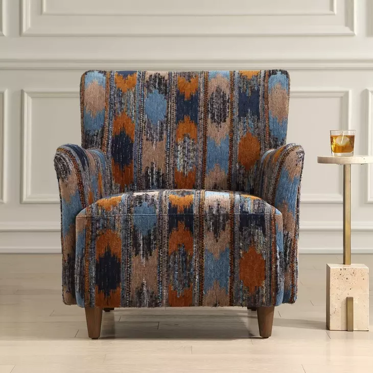 Prescott Blue and Orange Upholstered Ikat Arm Chair