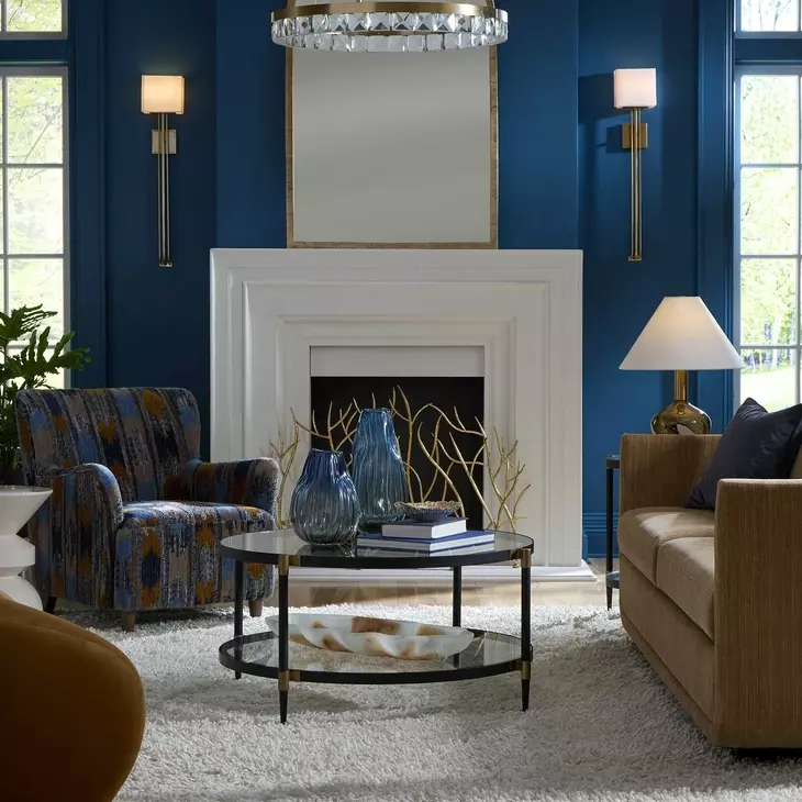 Prescott Blue and Orange Upholstered Ikat Arm Chair