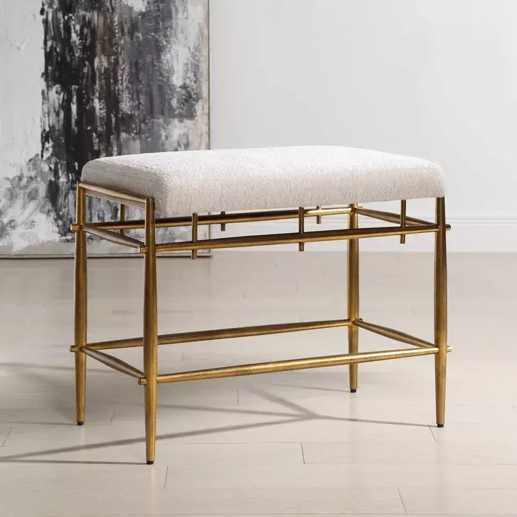 Monterey Ivory Performance Fabric Upholstered Small Accent Bench