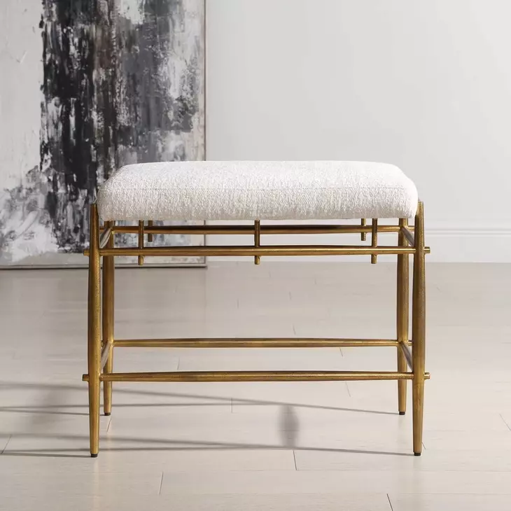 Monterey Ivory Performance Fabric Upholstered Small Accent Bench
