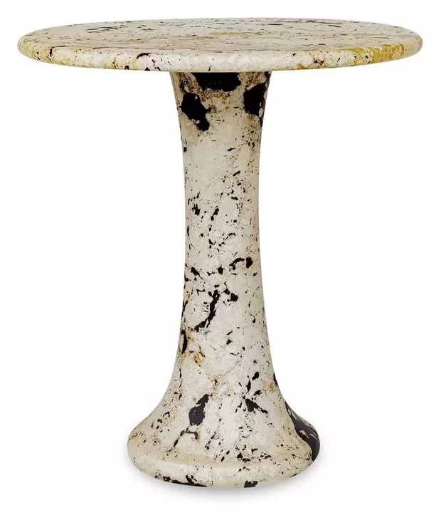 Arlington Limestone and Black Outdoor Round Stone Top Side Table