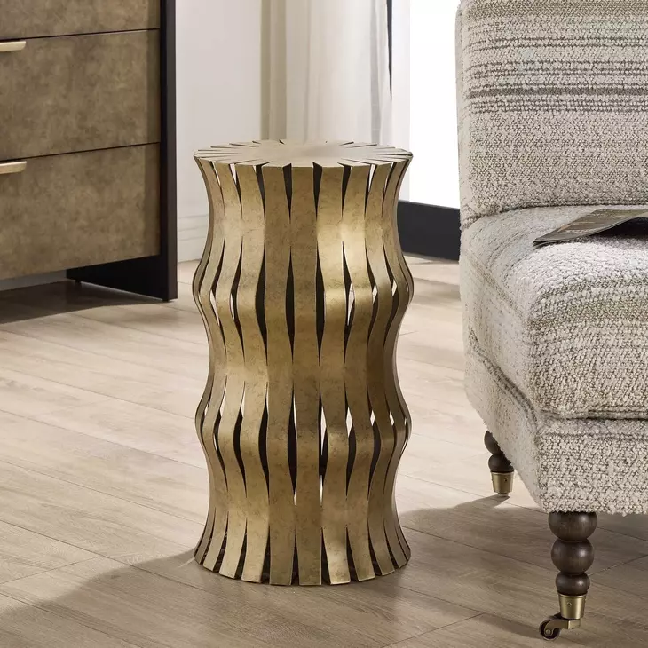 Prescott Aged Gold Round Accent Table