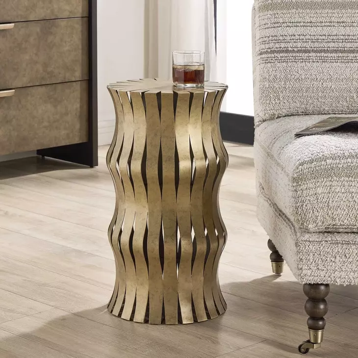 Prescott Aged Gold Round Accent Table