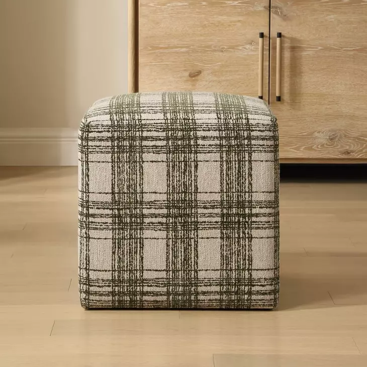 Fairmont Ireland Green and White Upholstered Square Ottoman