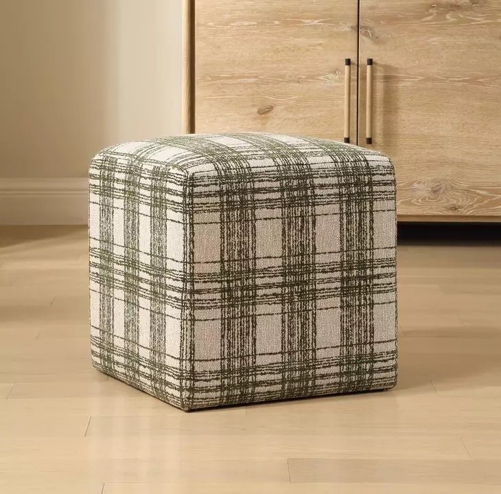 Fairmont Ireland Green and White Upholstered Square Ottoman