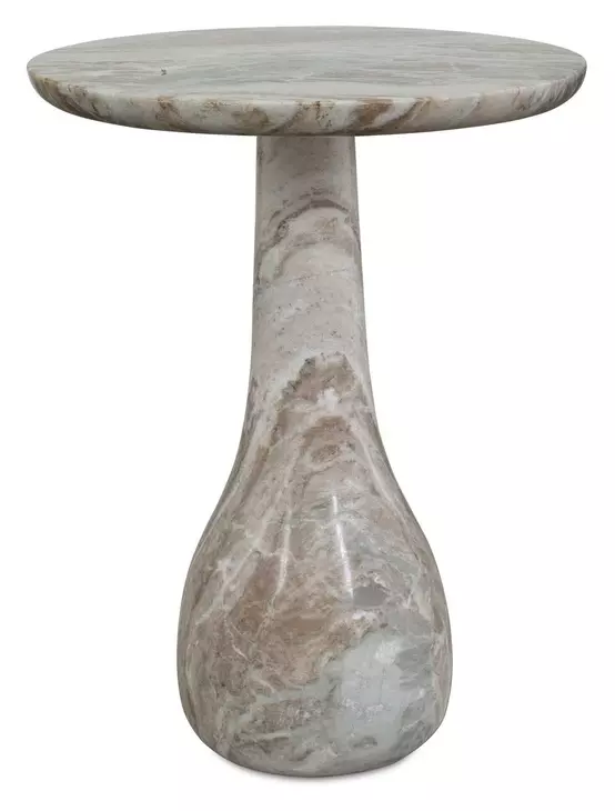 Grafton Warm Brown and Creamy White Outdoor Round Marble Top Accent Table
