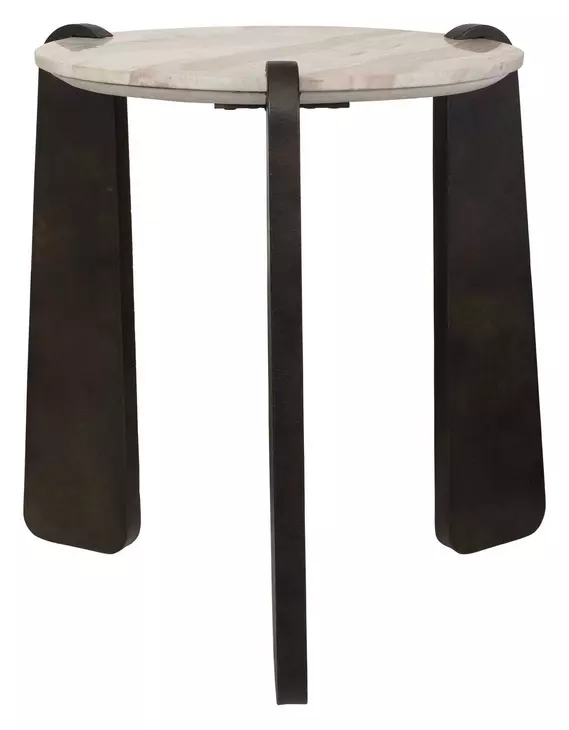 Kingsley Aged Dark Bronze and Beige Round Marble Top Side Table