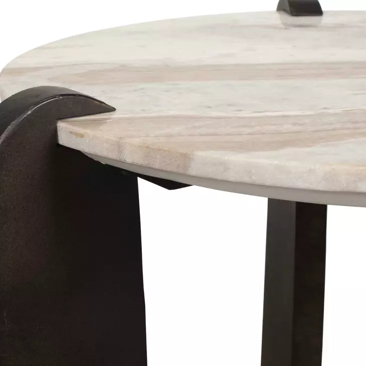 Kingsley Aged Dark Bronze and Beige Round Marble Top Side Table