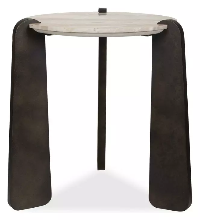 Kingsley Aged Dark Bronze and Beige Round Marble Top Side Table