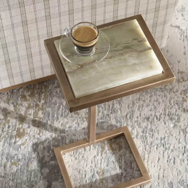 Riverton Antique Gold and Jade Green Rectangular Marble Top Drink Table