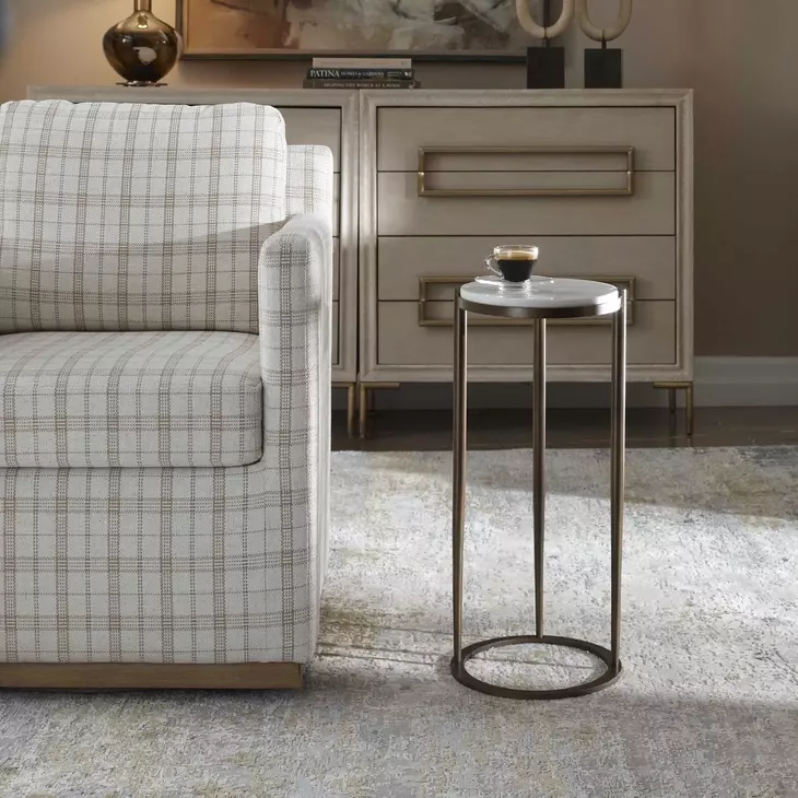 Somerset White and Bronze Round Marble Top Accent Table