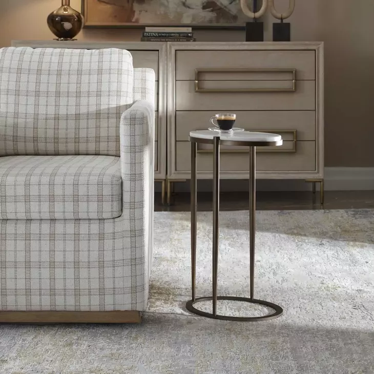 Somerset White and Bronze Round Marble Top Accent Table
