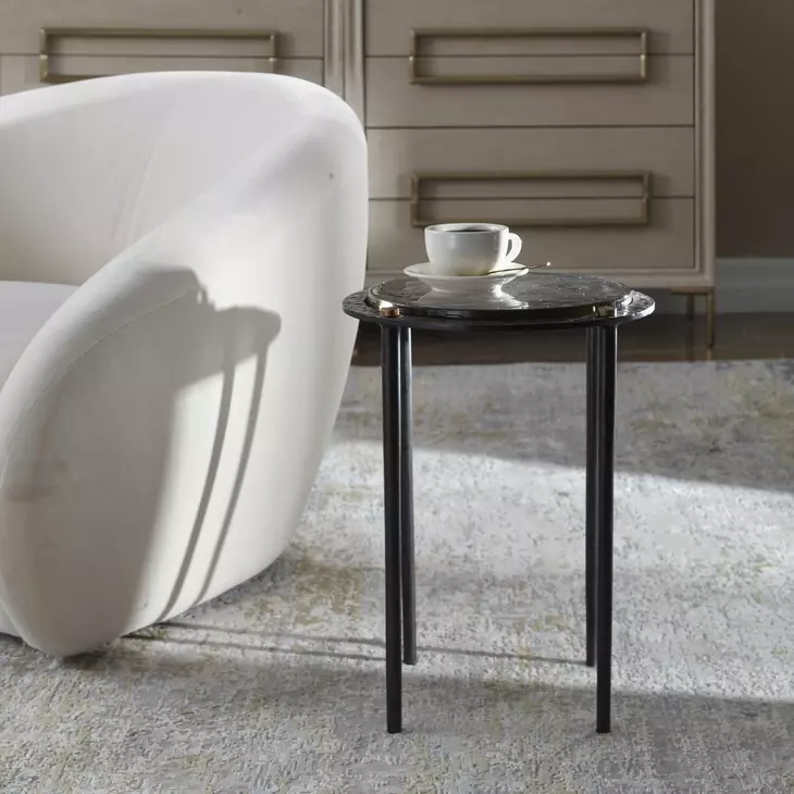 Alden Dark Bronze and Antique Brass Round Glass Top Accent Table