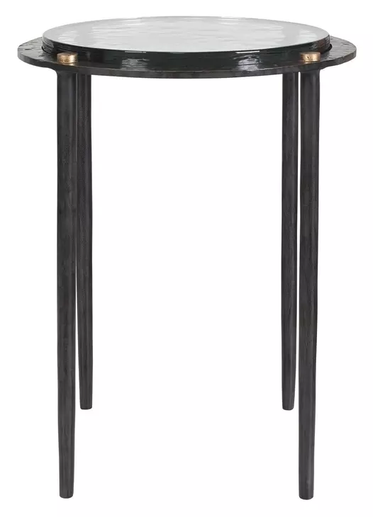 Alden Dark Bronze and Antique Brass Round Glass Top Accent Table