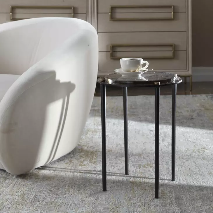 Alden Dark Bronze and Antique Brass Round Glass Top Accent Table