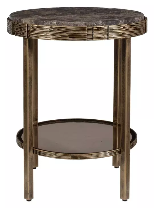Belmont Antique Brass and Dark Brown Round Marble Top Accent Table