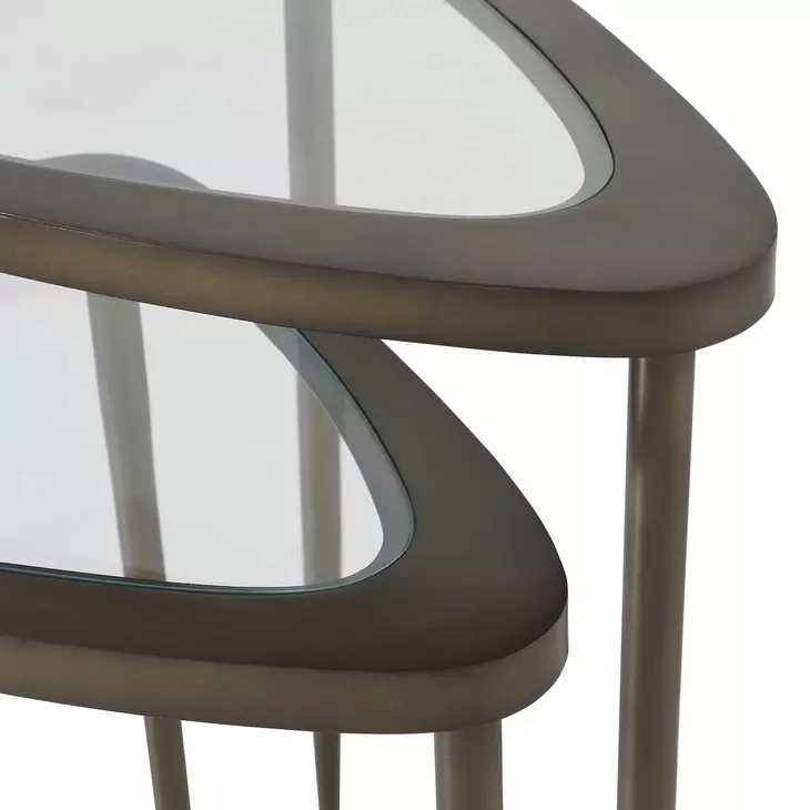 Millar Antique Brass Triangular Glass Top Nesting Table Set of 2