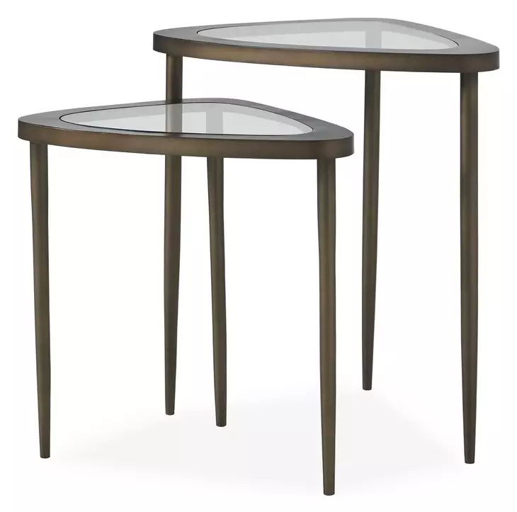 Millar Antique Brass Triangular Glass Top Nesting Table Set of 2