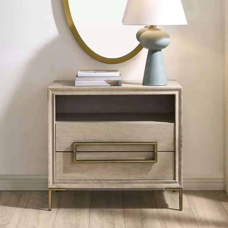 Alden Light Oak and Brushed Brass Rectangular Side Table