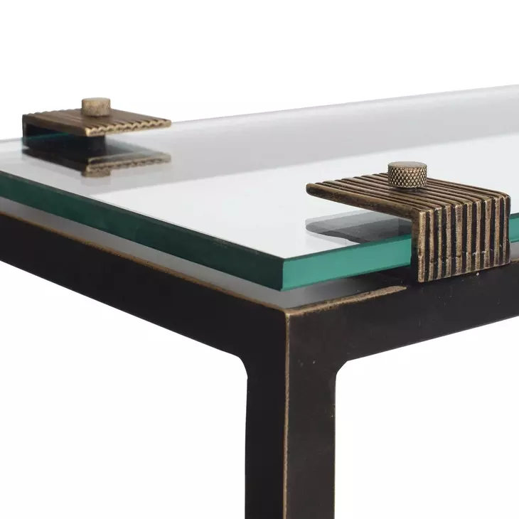 Fairmont Warm Bronze Rectangular Glass Top Accent Table