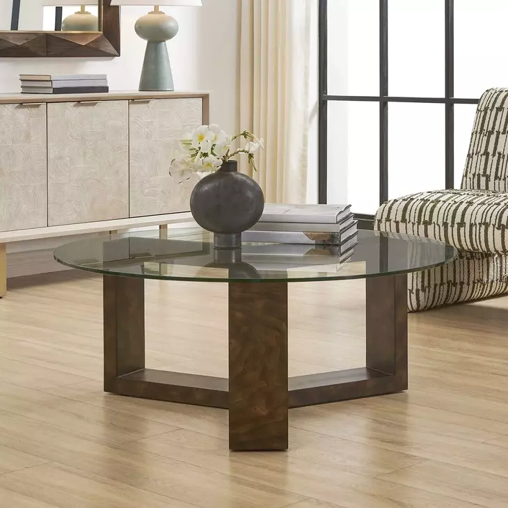 Fairmont Brown Round Glass Top Coffee Table