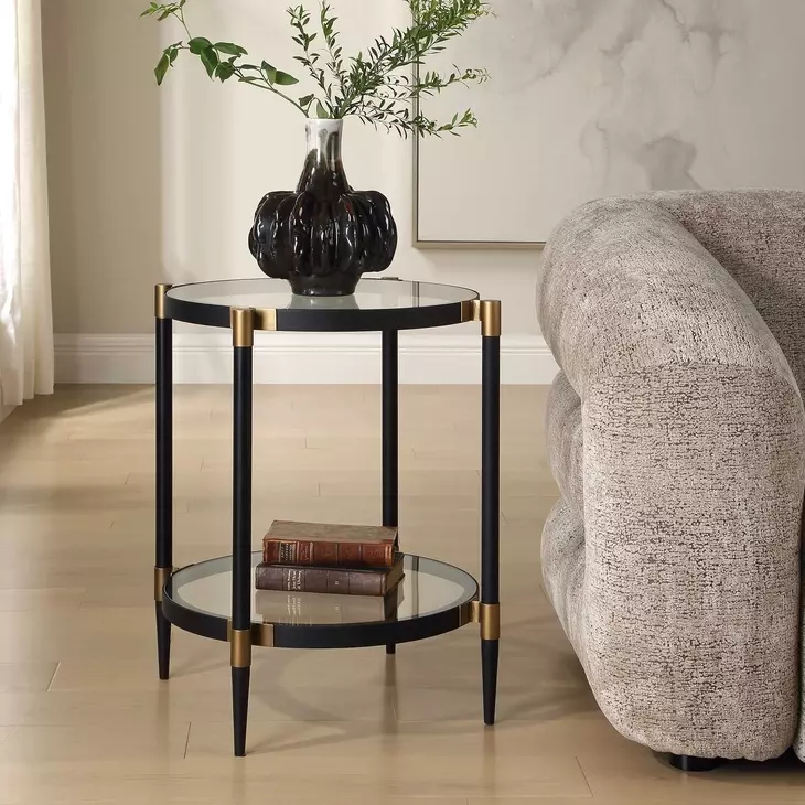 Somerset Black and Gold Round Glass Top Side Table