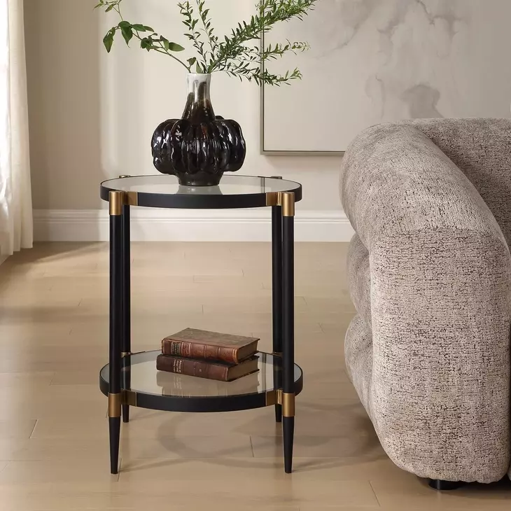 Somerset Black and Gold Round Glass Top Side Table