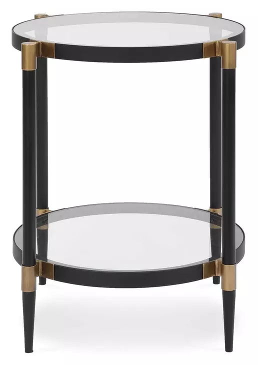 Somerset Black and Gold Round Glass Top Side Table