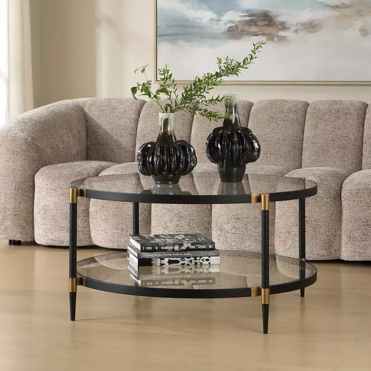 Somerset Black and Gold Round Glass Top Coffee Table